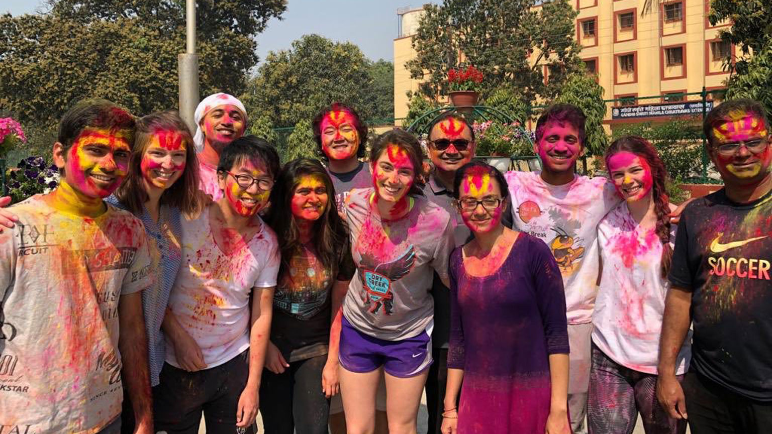 Students on Holi in India