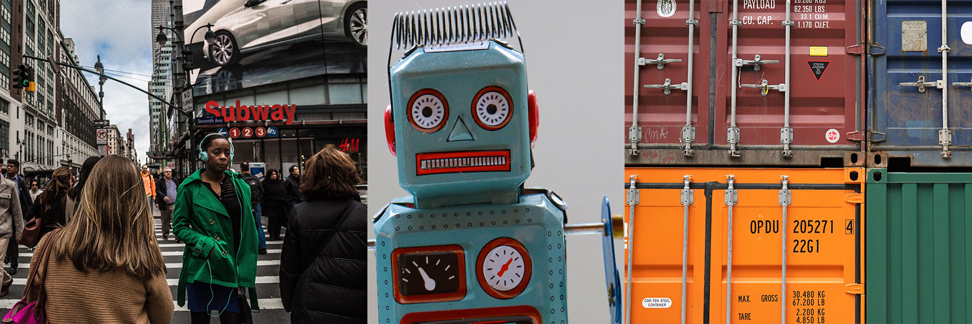 People on the street, a robot, and shipping containers: all symbols of PLED research.
