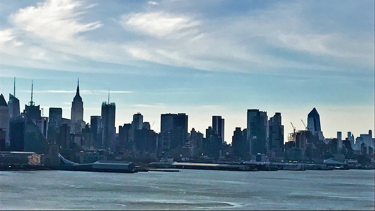 Manhattan skyline seen from the waterfront.