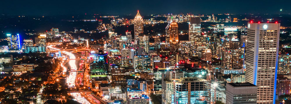 A photo of Downtown Atlanta at night.